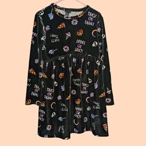Girls Halloween Trick or Treat  Dress Black Velvet 4/5 XS
